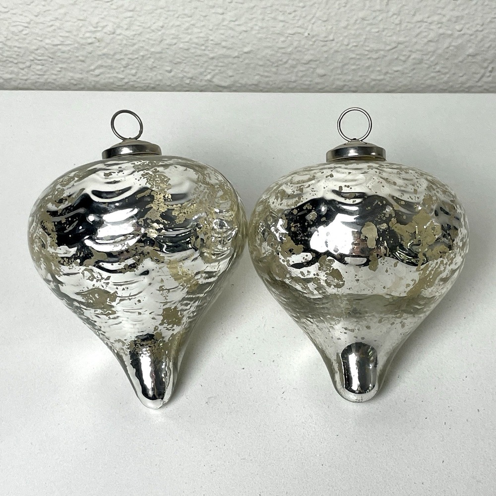 Kugel Style Christmas Ornaments Silver Heavy Embossed Glass 4"
